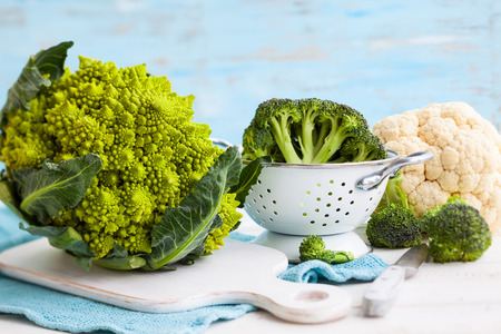Various types of cabbage: romanesco, broccoli and cauliflowerの写真素材