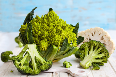 Various types of cabbage: romanesco, broccoli and cauliflowerの写真素材