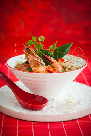 Tom Yum soup- Traditional Thai spicy soup with shrimpの写真素材