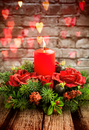 Burning red candle for Valentines dayの写真素材