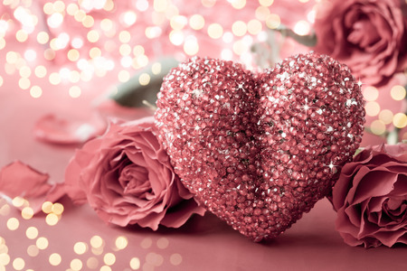 Valentines Day background with heart and roses. Vintage styleの写真素材