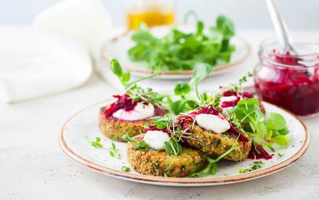 Fritters with quinoa,vegetables and flax seedsの写真素材