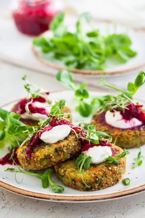 Fritters with quinoa,vegetables and flax seedsの写真素材