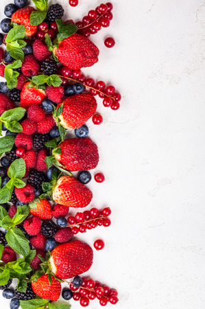 Various fresh summer berries. Top viewの写真素材