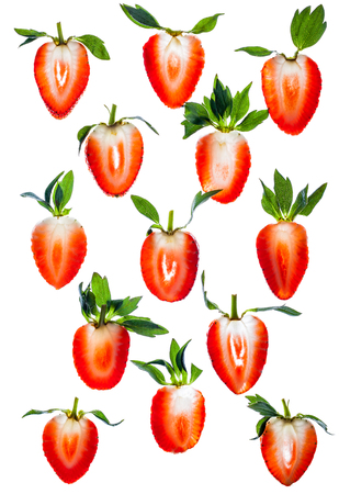 Strawberry slices on white backgroundの写真素材