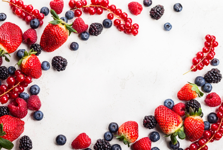 Various fresh summer berries. Top viewの写真素材