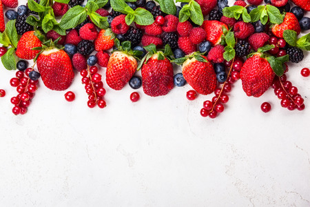 Various fresh summer berries. Top viewの写真素材
