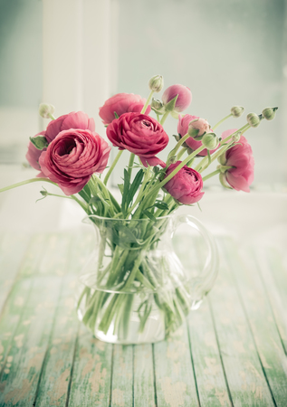 Bouquet of pink ranunculus. Vintage styleの写真素材