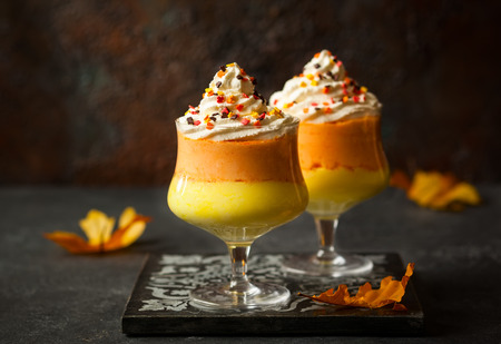 Candy corn parfait for Halloweenの写真素材
