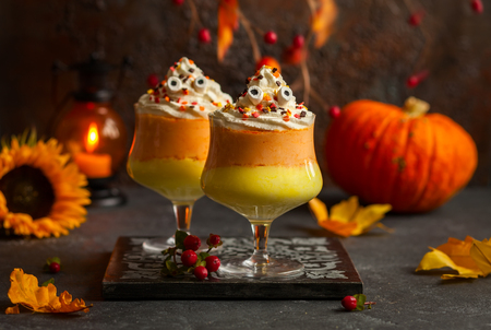 Candy corn parfait for Halloweenの写真素材