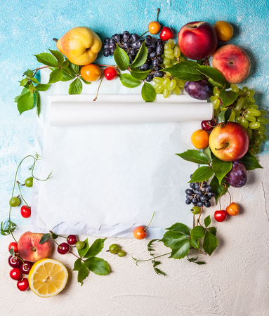 Still life of various fruits and berries . Top viewの写真素材