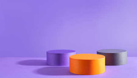 Halloween holiday concept. Podiums or pedestals for products display on purple background.の写真素材