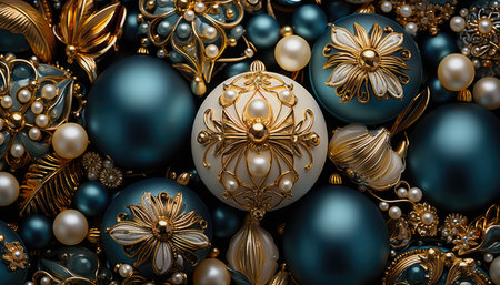 Christmas background with colorful baubles ornamentsの素材