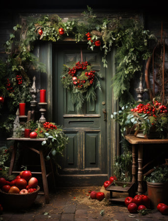 Festive Christmas door decorationの素材