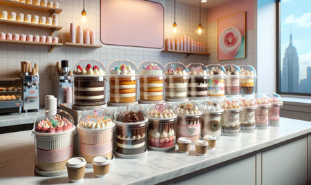 Bento cakes in modern cafeの素材