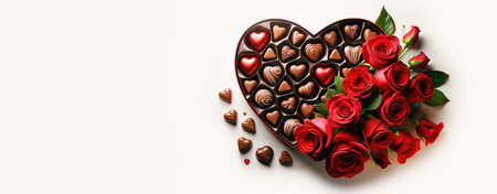 Romantic Valentine's Day Composition with Red Roses and Heart-Shaped Chocolate Boxの素材