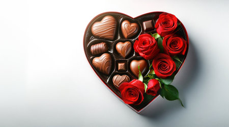 Romantic Valentine's Day Composition with Red Roses and Heart-Shaped Chocolate Boxの素材