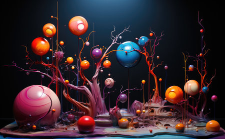 Abstract background with colors spheres, swirls and splashes.の素材