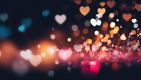 Abstract Heart-Shaped Bokeh Lights in a Dreamy Gradient for Festive or Romantic Background Imageryの素材