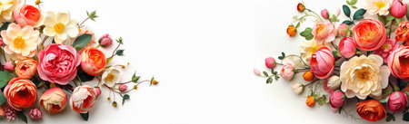 Beautiful Floral Arrangement on White background, banner. Festive flower composition for Valentine's day or Mother's day.の素材