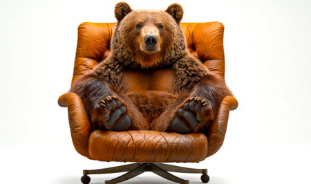 Adult Brown Bear Relaxed in Vintage Leather Office Chairの素材