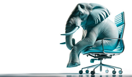 Elephant Seated on Sky Blue Modern Chair Facing Forwardの素材
