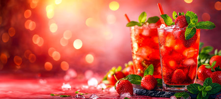 Strawberry Iced Tea in Glass with Fresh Berries.の素材