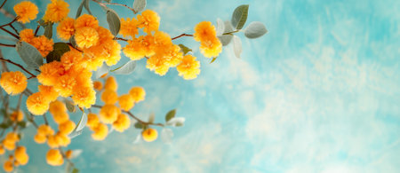 Vibrant Yellow Mimosa Blooms on Branchの素材