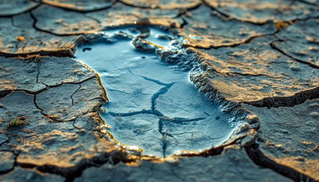 Conceptual Footprint Filled with Ocean Water on Cracked Earth Surfaceの素材