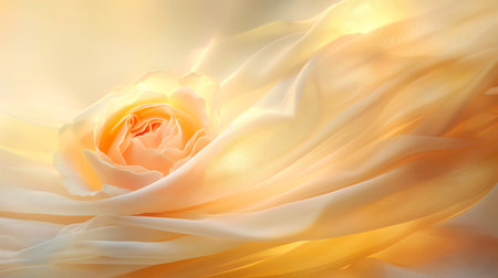 Elegant Soft Yellow Rose with Flowing Fabric in Gentle Lightの素材