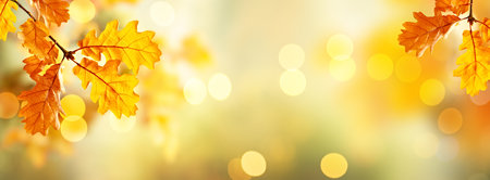 A leafy tree branch with yellow leaves is the main focus of the image. The leaves are arranged in a...