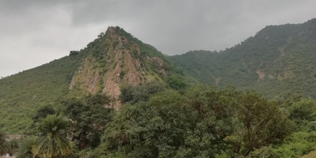 Bhangarh fort and greenery photos in a pleasant weather in Rajasthan