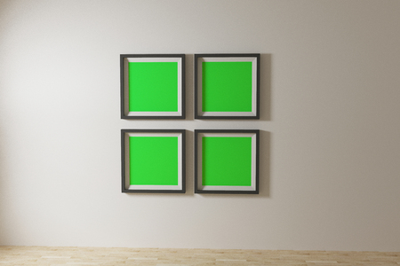 blank picture frame on the wall and the floor.3D renderingの写真素材