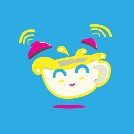 Coffee and alarm clock on blue background,vector illustration of Coffee time.のイラスト素材