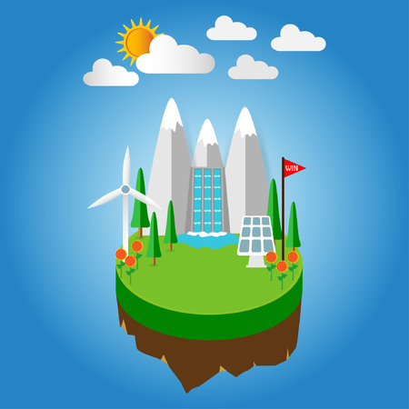 Ecology concept with Green Eco Earth and Trees. Eco friendly vector illustration.のイラスト素材