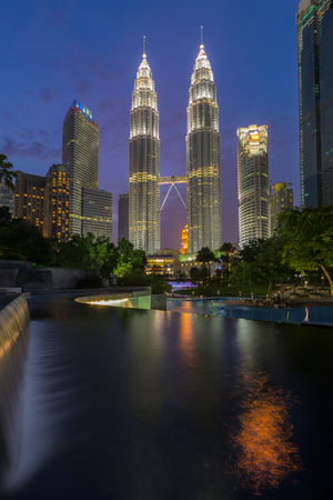 Petronas Twin Towers in evening, Malaysiaのeditorial素材