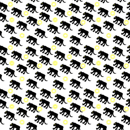 Seamless pattern with Black panther on white background. Vector.のイラスト素材