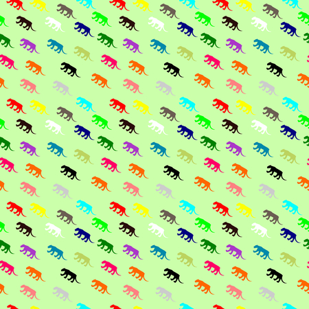 Seamless pattern with colorful panther on soft green background. Vector.のイラスト素材