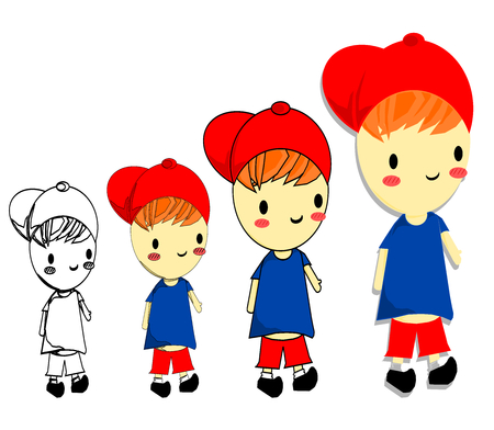 Isolated happy boy, cartoon style. Steps to draw a child, kid vector illustration/のイラスト素材