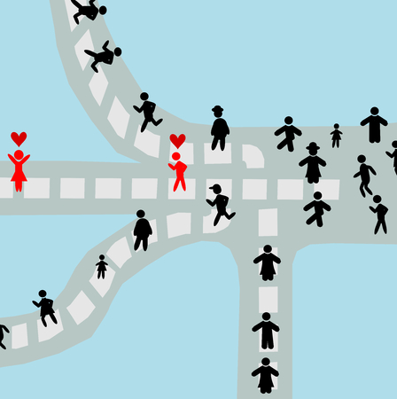 Find love concept,Woman with her red heart waiting man,People choose their paths.vector illustration.のイラスト素材