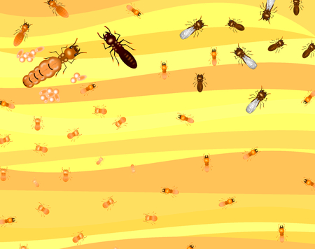 Termite kingdom on Abstract yellow sand wave background texture,cartoon style,bug and desert  vector.のイラスト素材