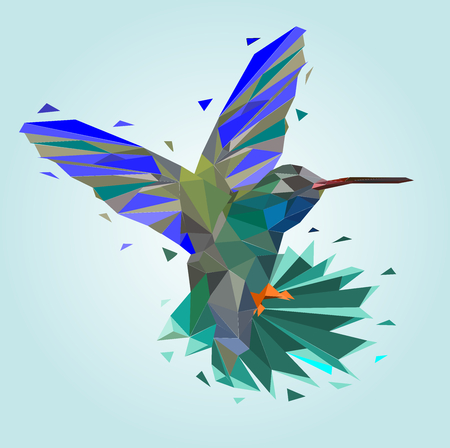 Isolated Low poly colorful Hummingbird with rainbow back ground,animal geometric,vector.のイラスト素材