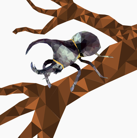 Isolated low pol  Dynastinae or rhinoceros beetles on tree,Abstract  insect,geometric style,Bug and nature with white background.のイラスト素材