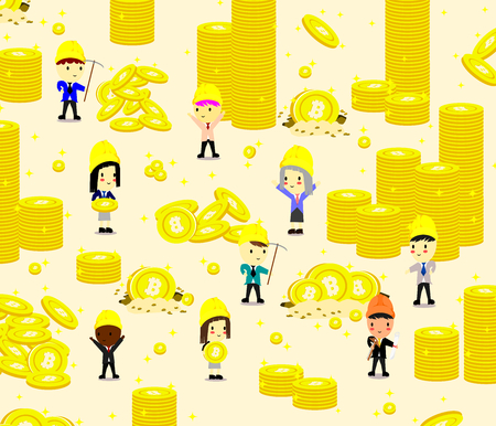 cryptocurrency background with workerのイラスト素材