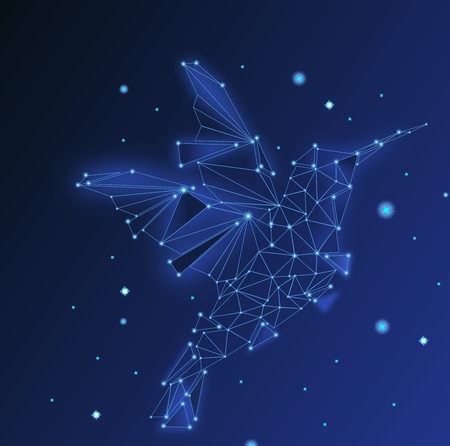 Low poly Blue Hummingbird with dark blue background,animal geometric.のイラスト素材