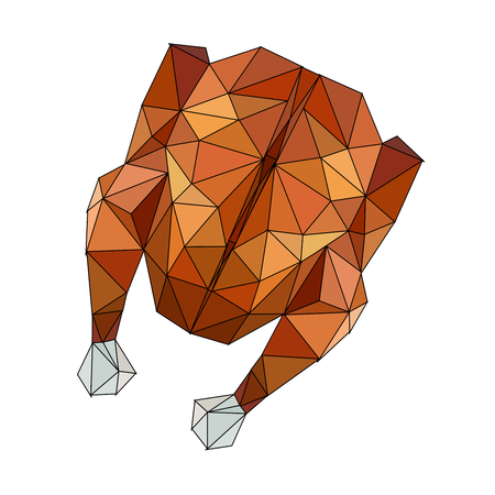 low poly roasted turkey with white background,food with cartoon styleのイラスト素材