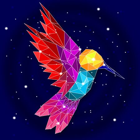 Low poly Hummingbird with galaxy background.のイラスト素材