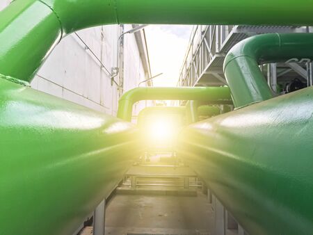 process cooling system with big green pipe line systemの写真素材