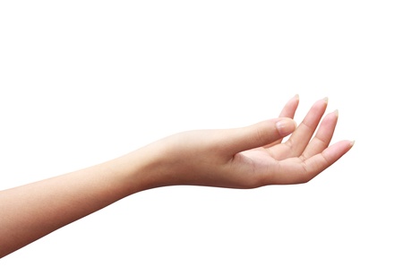 Empty open woman hand on white background Empty open woman hand on white background
