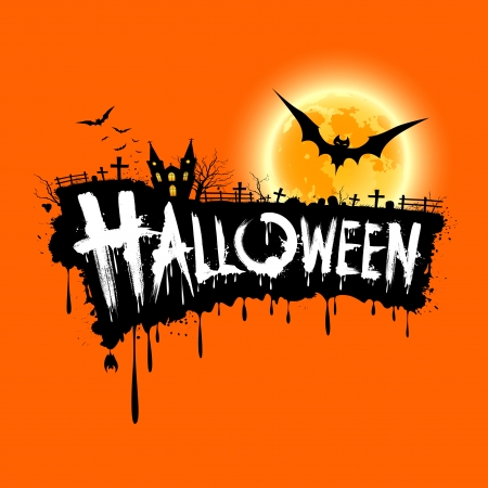 Happy Halloween text design on orange backgroundのイラスト素材